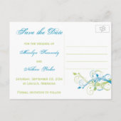 Blue Green White Floral Save the Date Post Card (Back)