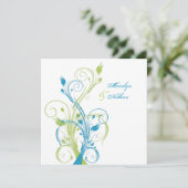 Blue Green White Floral Sq. Wedding Invitation (Standing Front)