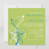 Blue Green White Floral Sq. Wedding Invitation (Back)