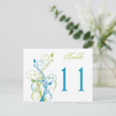 Blue Green White Floral Table Number Postcard (Standing Front)