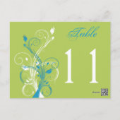 Blue Green White Floral Table Number Postcard (Back)