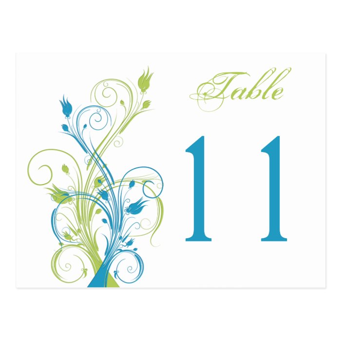 Blue Green White Floral Table Number Postcard