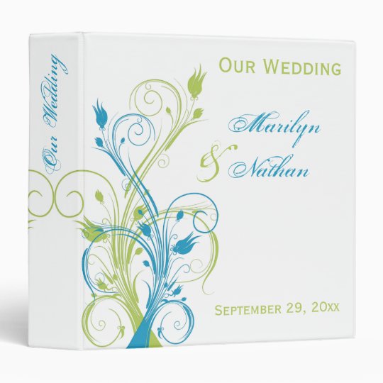 Blue Green White Floral Wedding Binder | Zazzle.com