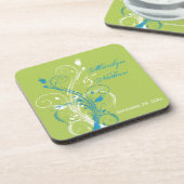 Blue Green White Floral Wedding Coaster Set (6) (Left Side)
