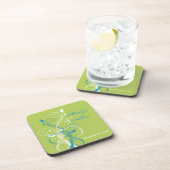 Blue Green White Floral Wedding Coaster Set (6) (Right Side)