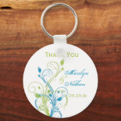 Blue Green White Floral Wedding Favor Key Chain (Front)