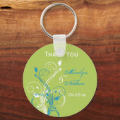 Blue Green White Floral Wedding Favor Key Chain (Front)