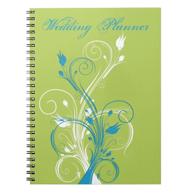Blue Green White Floral Wedding Planner Notebook (Front)