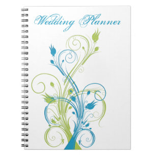 Blue Green White Floral Wedding Planner Notebook