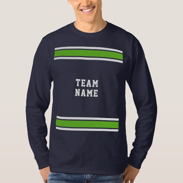 Blue Green White Jersey Team Name Long Sleeve T-Shirt (Front)
