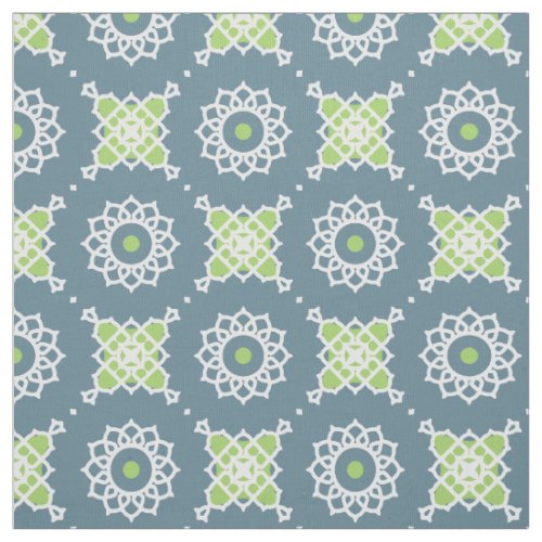 Blue Green White Lace Mosaic Geometric Pattern Fabric