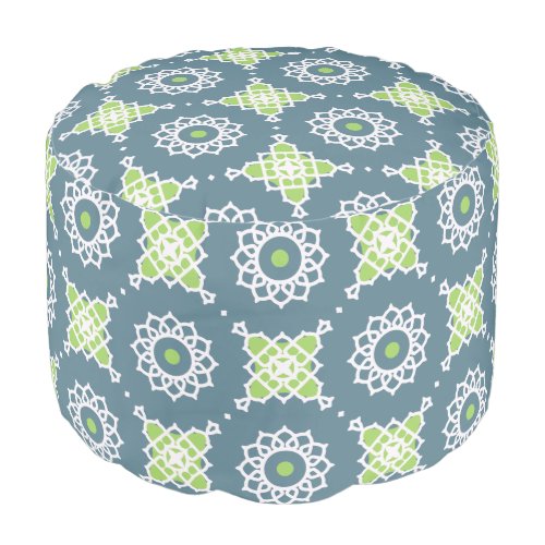 Blue Green White Lace Mosaic Geometric Pattern Pouf