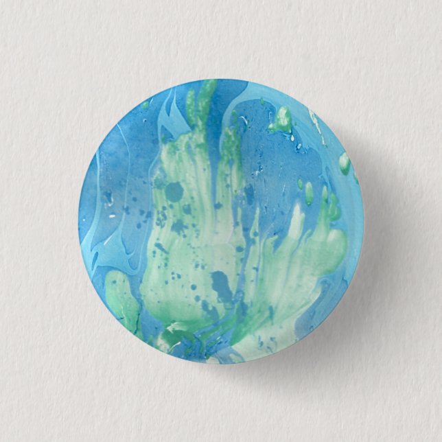 Blue Green White Marble Look Modern Abstract Button (Front)