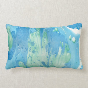 Blue Green White Marble Look Modern Abstract Lumbar Pillow