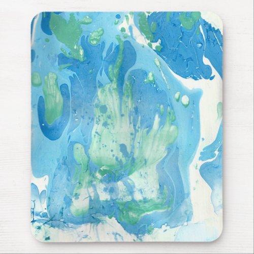 Blue Green White Marble Look Modern Abstract Mouse Pad