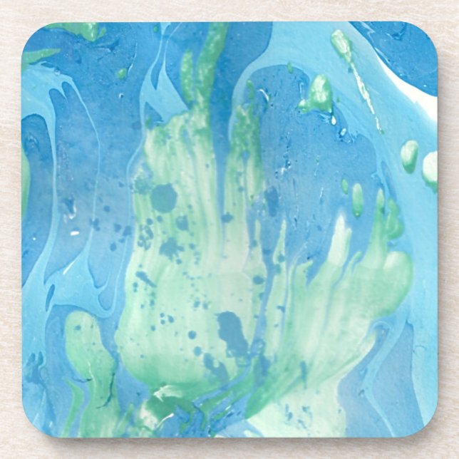 Blue Green White Marble Look Modern Template Beverage Coaster (Front)