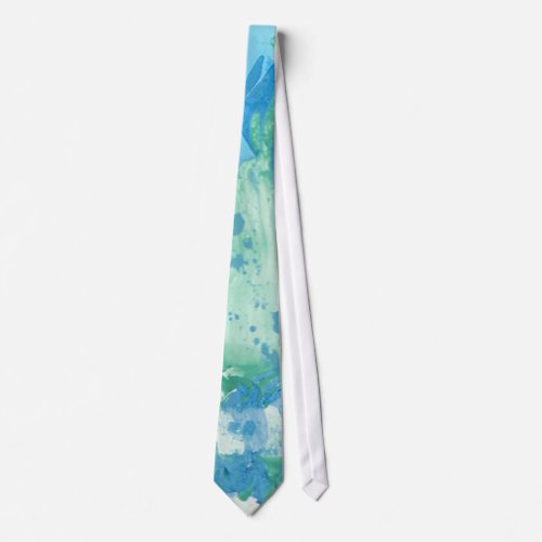 Blue Green White Modern Abstract Marble Look Neck Tie
