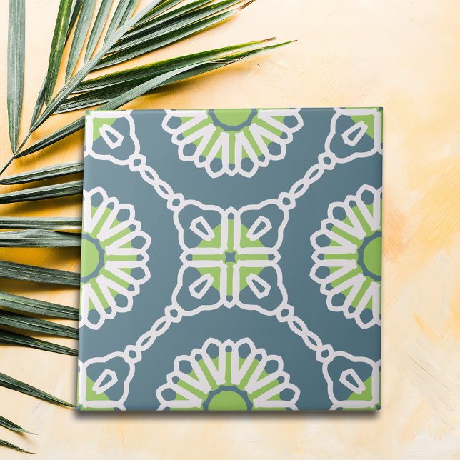 Blue Green White Moroccan Mosaic Geometric Pattern Ceramic Tile (Creator Uploaded)
