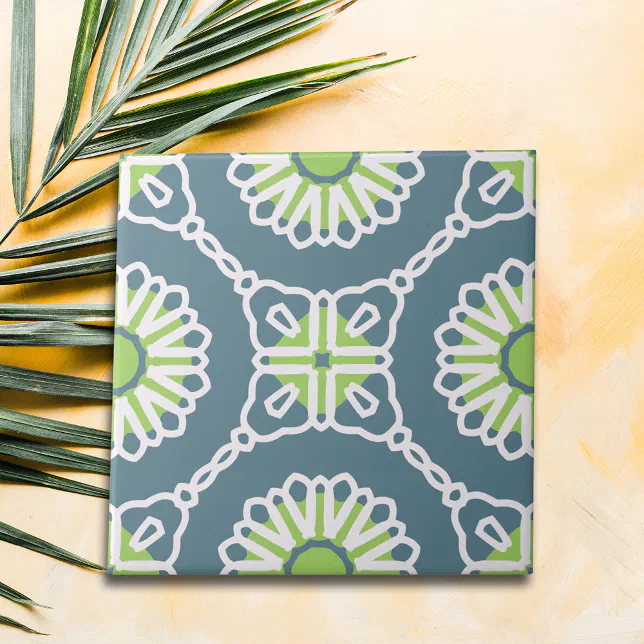 Blue Green White Moroccan Mosaic Geometric Pattern Ceramic Tile | Zazzle