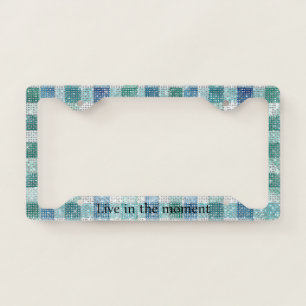 Blue Green White Plaid Stripes Sparkle License Plate Frame