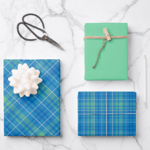 Blue, Green & White Plaid Wrapping Paper Sheets