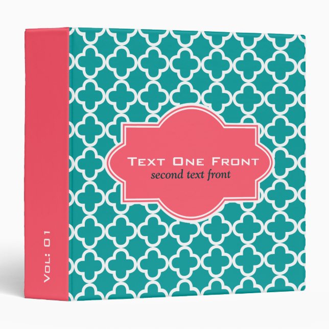 Blue-Green & White Quatrefoil Geometric Pattern Binder (Front/Spine)