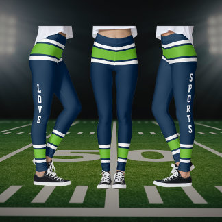 Blue Green White Team Jersey Colors Love Sports Leggings