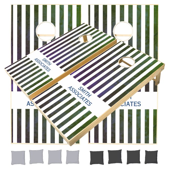 Blue Green White Vertical Stripes Family Company Cornhole Set (Creator Uploaded)