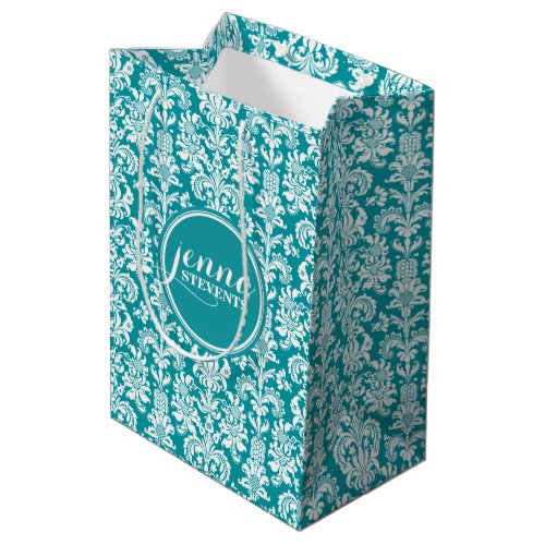 Blue_Green  White Vintage Damasks Medium Gift Bag