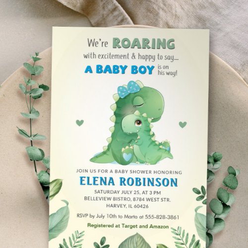 Blue Green Wild Dinosaur Baby Boy Shower Sprinkle Invitation