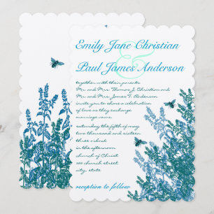 Blue Green Wild Flowers Bees Wedding Invitation #2