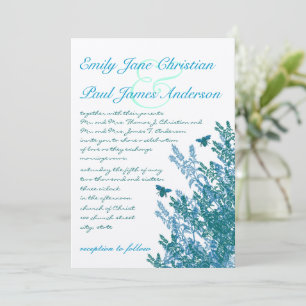 Blue Green Wildflower Bees Wedding Invitation