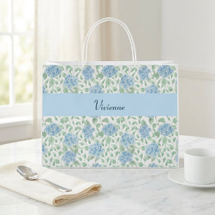 Blue Green Wildflower Watercolor Monogram Name Large Gift Bag