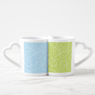 BLUE & GREEN WITH HAND DRAWN EASTER EGGS COFFEE MUG SET