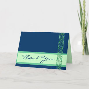 BLUE & GREEN with Lace Wedding Thank You Card