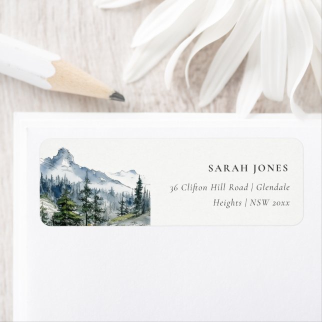Blue Green Woods Mountain Landscape Sketch Address Label (Insitu)