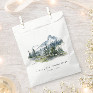 Blue Green Woods Mountain Landscape Sketch Wedding Favor Bag
