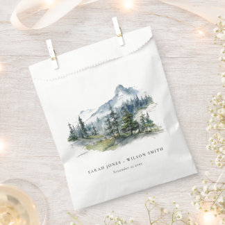 Blue Green Woods Mountain Landscape Sketch Wedding Favor Bag
