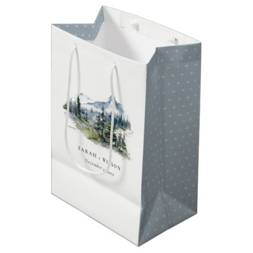 Blue Green Woods Mountain Landscape Sketch Wedding Medium Gift Bag