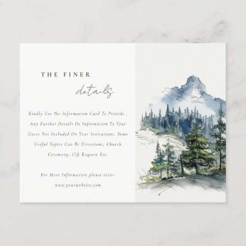 Blue Green Woods Mountain Sketch Wedding Details Enclosure Card