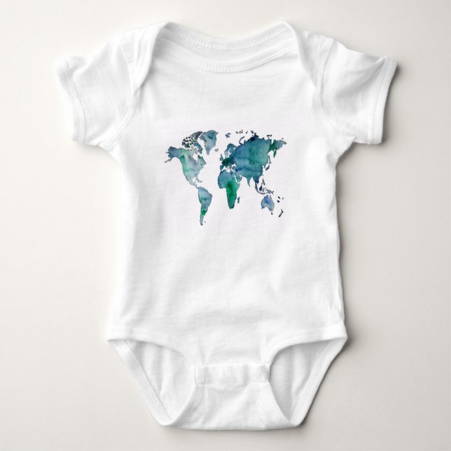 Blue Green World Map Baby Bodysuit (Front)