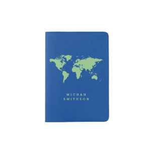 Blue Green World Map PICK YOUR COLORS Kids Passport Holder