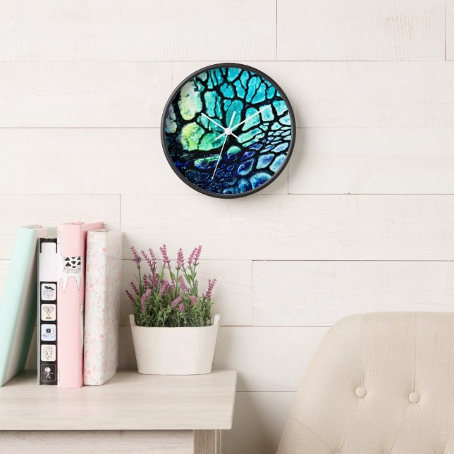 Blue, green, yellow abstract clock (Reading Room)