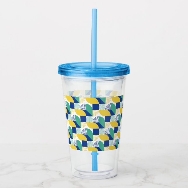 Blue Green Yellow Abstract Geometric Pattern Acrylic Tumbler (Front)