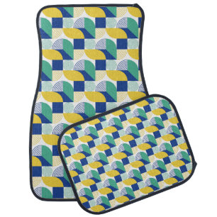 Blue Green Yellow Abstract Geometric Pattern Car Floor Mat