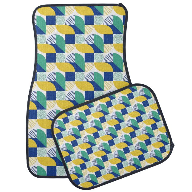 Blue Green Yellow Abstract Geometric Pattern Car Floor Mat (Set)