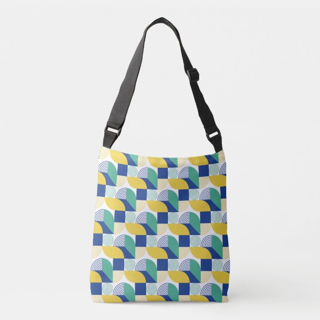 Blue Green Yellow Abstract Geometric Pattern Crossbody Bag (Front)