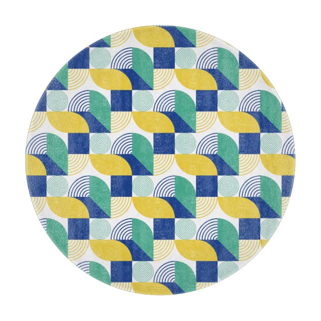 Blue Green Yellow Abstract Geometric Pattern Cutting Board (Front)