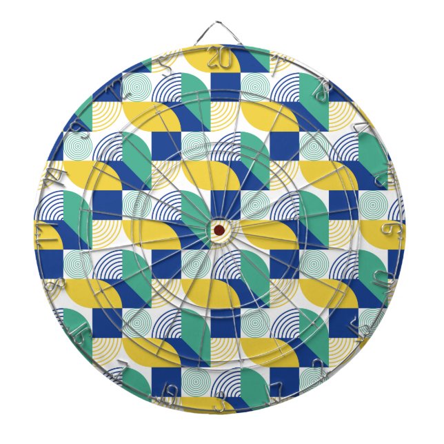 Blue Green Yellow Abstract Geometric Pattern Dart Board (Front)