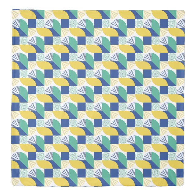 Blue Green Yellow Abstract Geometric Pattern Duvet Cover (Front)